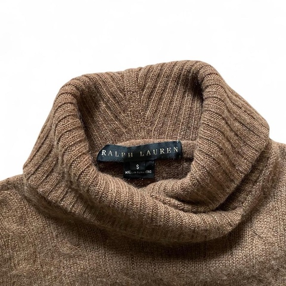 Black Label Ralph Lauren Brown Cable Knit Cashmere Turtleneck Sweater - Picture 2 of 3
